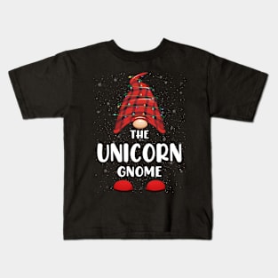 Unicorn Gnome Red Buffalo Plaid Christmas Pajama Matching Family Kids T-Shirt